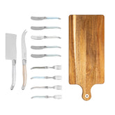 French Home Mother-of-Pearl Laguiole Charcuterie Set with Wood Serving Board