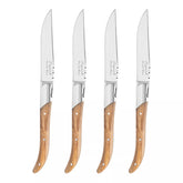 French Home Laguiole Connoisseur Steak Knives with Olivewood Handles, Set of 4