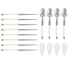 French Home Faux Ivory Chopsticks, Laguiole Spoons and Ceramic Rests, Set of 4 Pairs