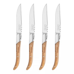 French Home Laguiole Connoisseur Steak Knives with Olivewood Handles, Set of 4