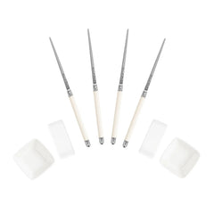 French Home Chopsticks with Faux Ivory Handles, Ceramic Rests & Sauce Bowls, Set of 2